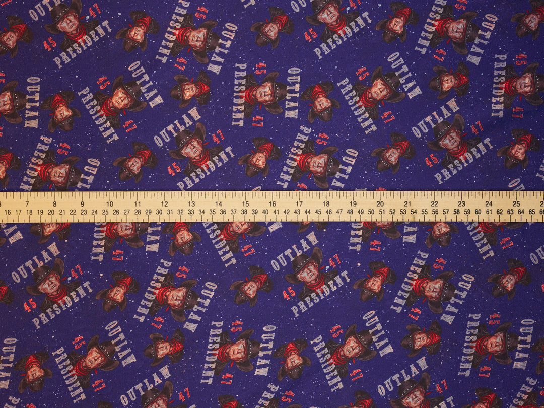 Charmeuse Satin  fabric by the yard -  Cowboy   Trump 2024    print -