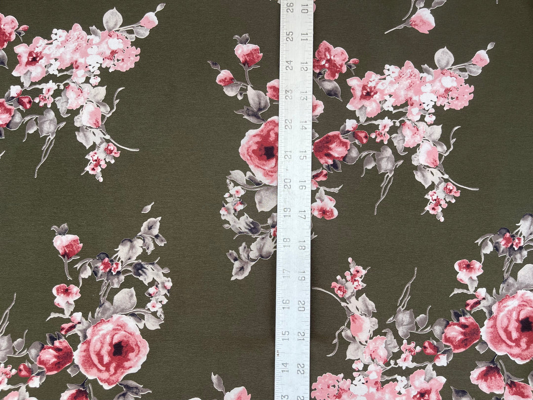 Peachskin  Fabric By The Yard - Green Floral Print