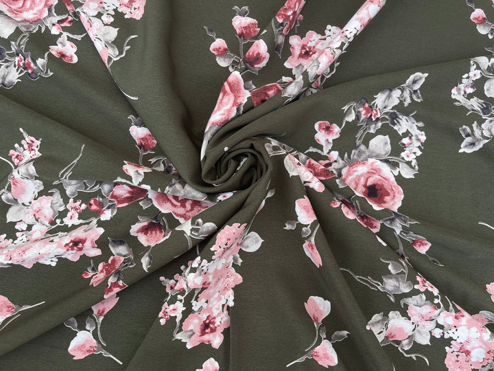 Peachskin  Fabric By The Yard - Green Floral Print