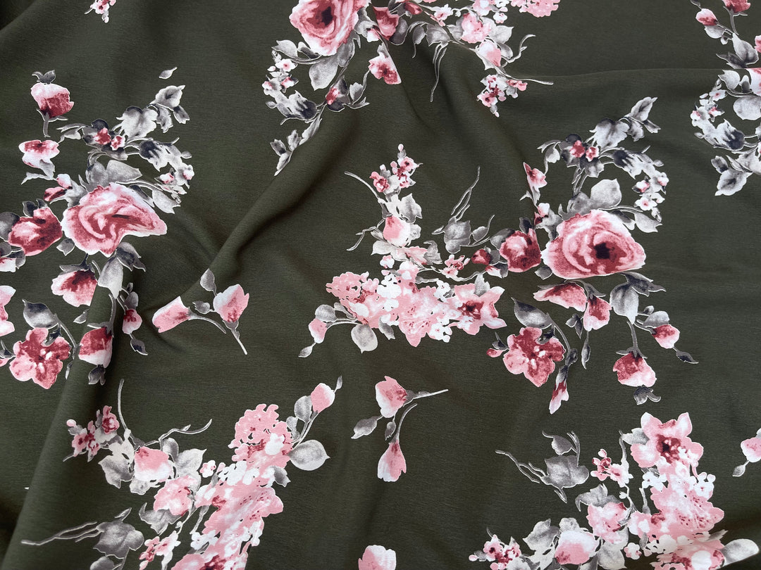 Peachskin  Fabric By The Yard - Green Floral Print