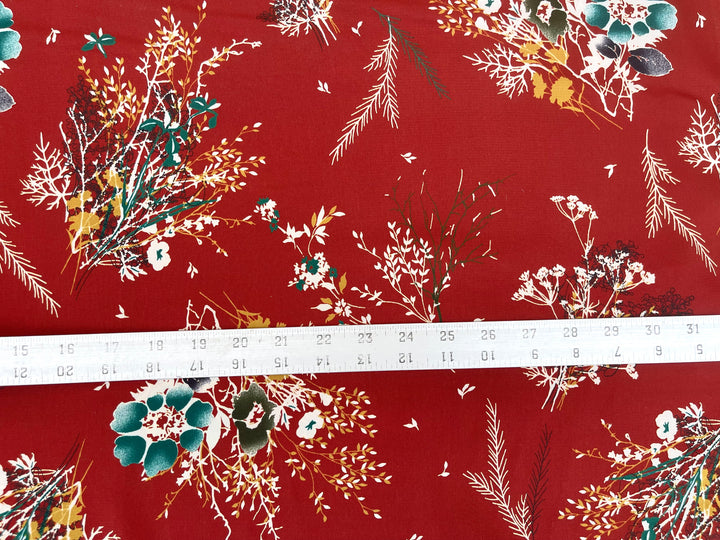 Woolpeach Fabric By The Yard -  Red Floral  Print