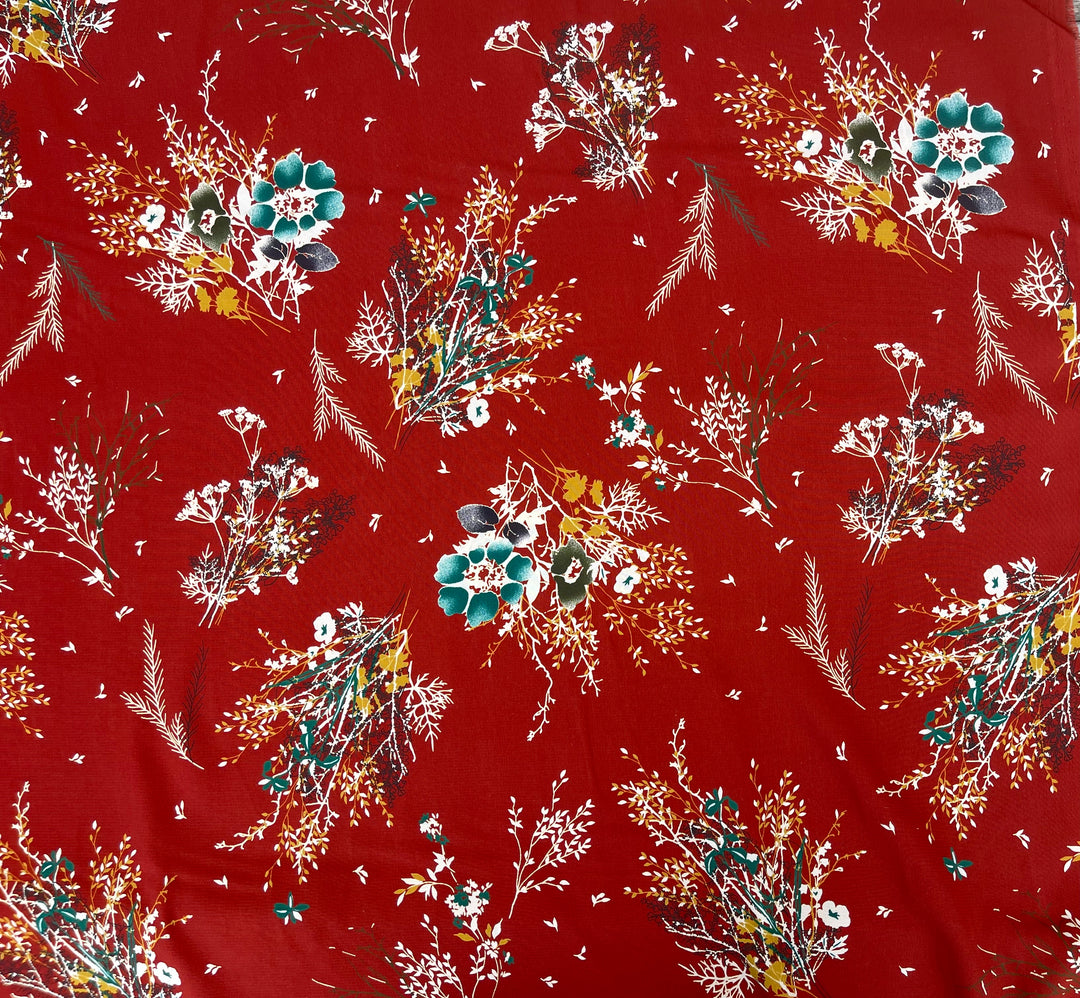Woolpeach Fabric By The Yard -  Red Floral  Print