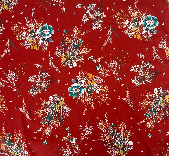Woolpeach Fabric By The Yard -  Red Floral  Print