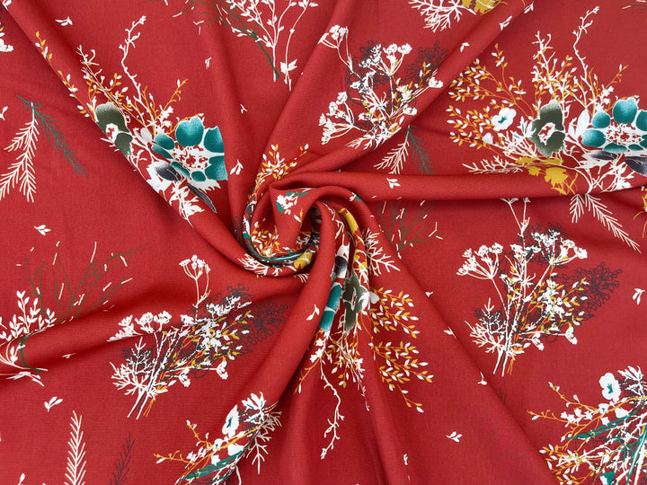 Woolpeach Fabric By The Yard -  Red Floral  Print