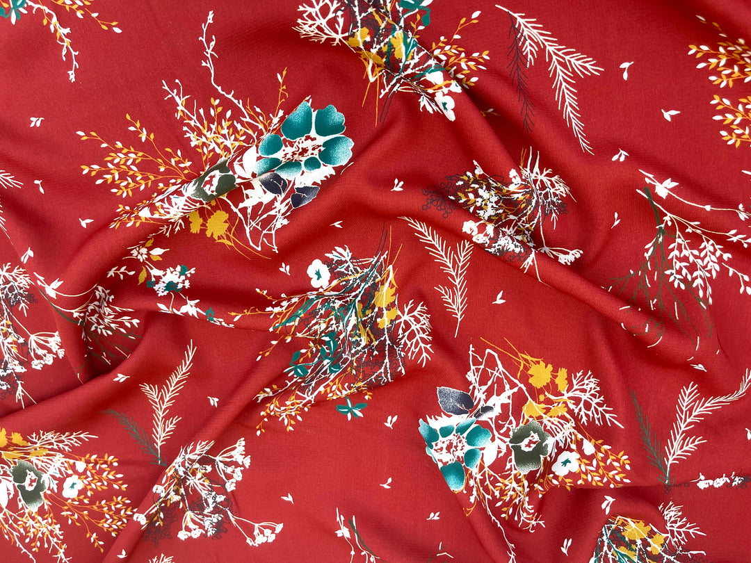 Woolpeach Fabric By The Yard -  Red Floral  Print
