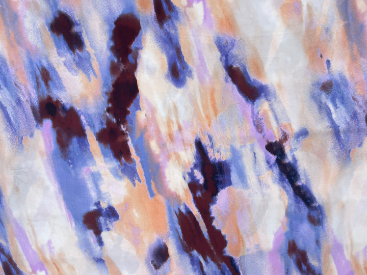 Lightweight  satin  fabric - Ivory purple brown marble     print