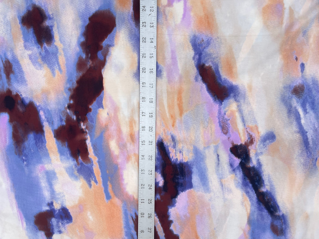 Lightweight  satin  fabric - Ivory purple brown marble     print