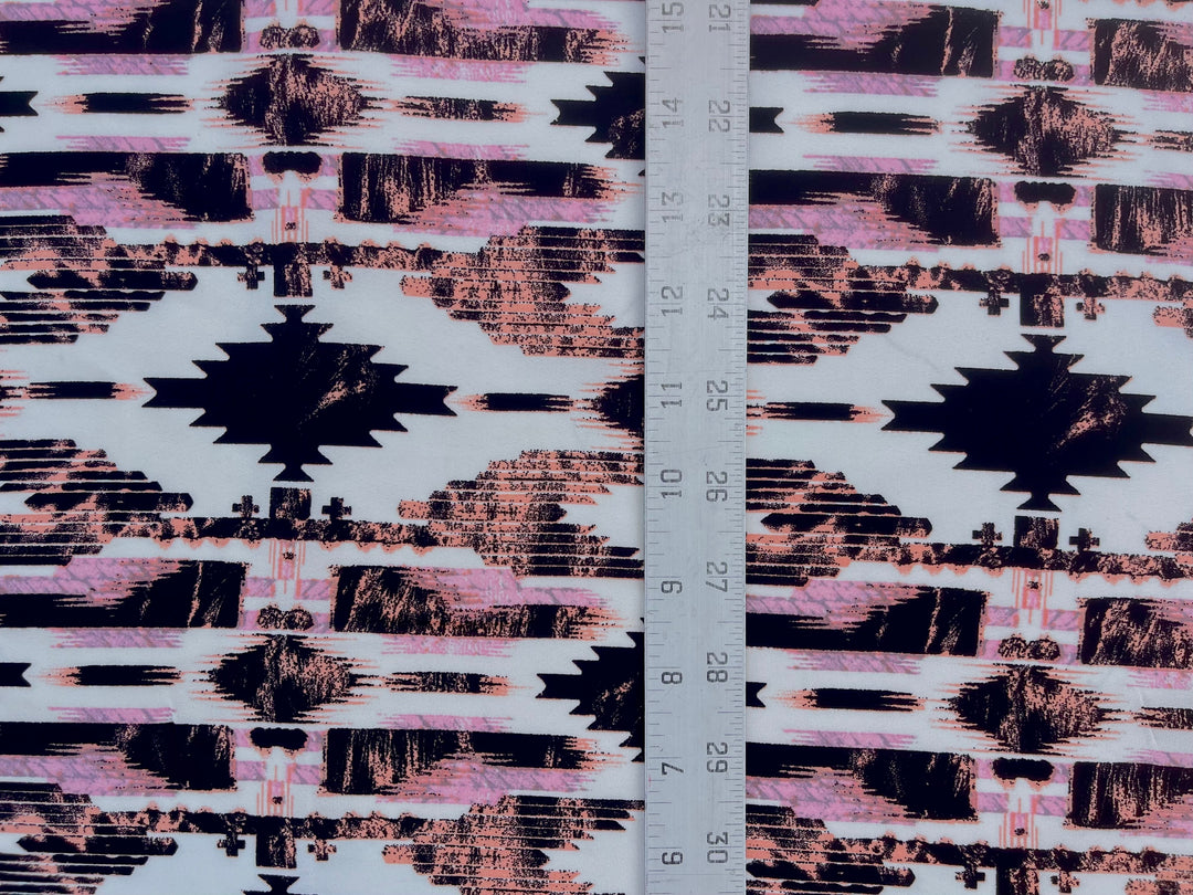 Pink black and Brown tribal boho pattern - georgette  fabric by the yard