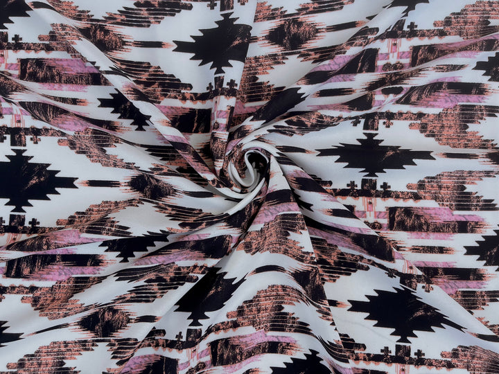Pink black and Brown tribal boho pattern - georgette  fabric by the yard