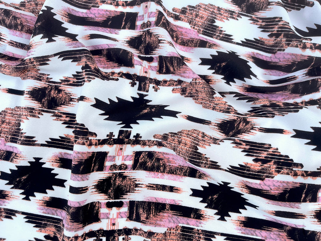 Pink black and Brown tribal boho pattern - georgette  fabric by the yard