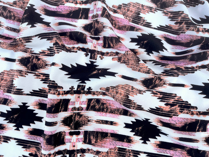 Pink black and Brown tribal boho pattern - georgette  fabric by the yard