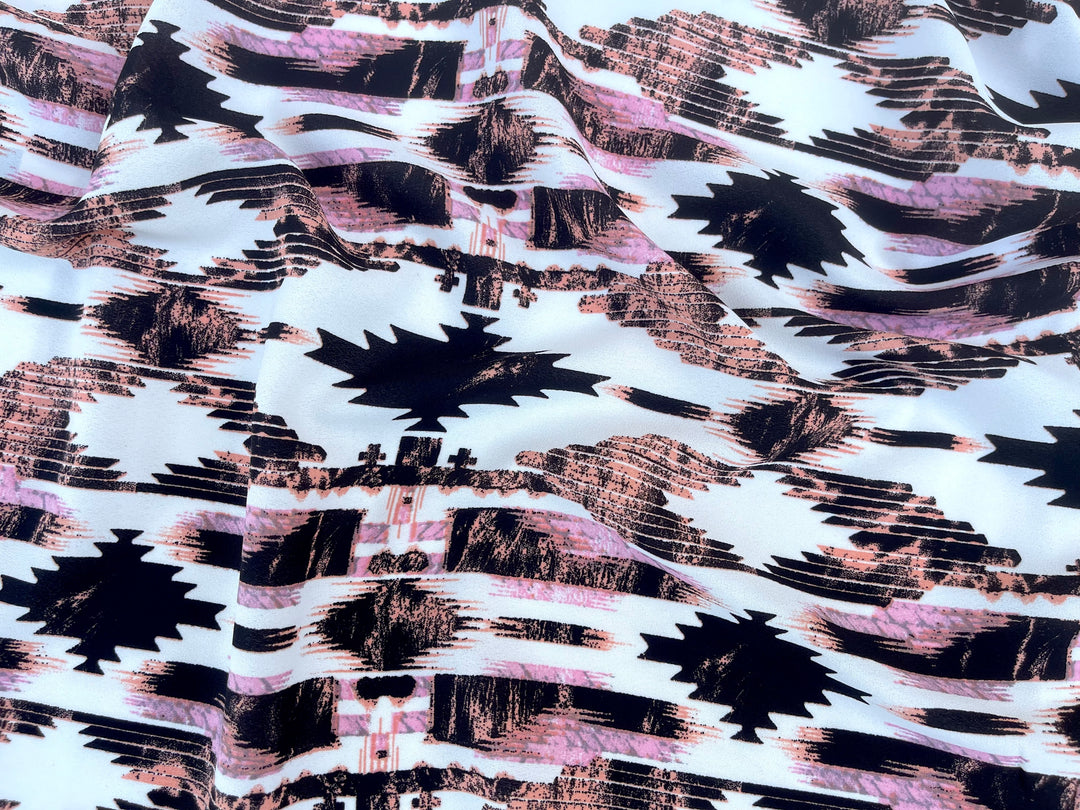 Pink black and Brown tribal boho pattern - georgette  fabric by the yard