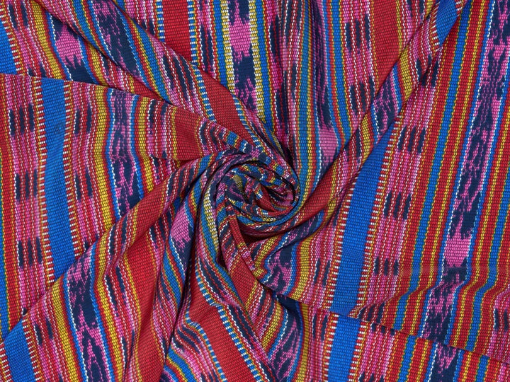 Peachskin  fabric by the yard -   Blue red tribal western striped pattern   print