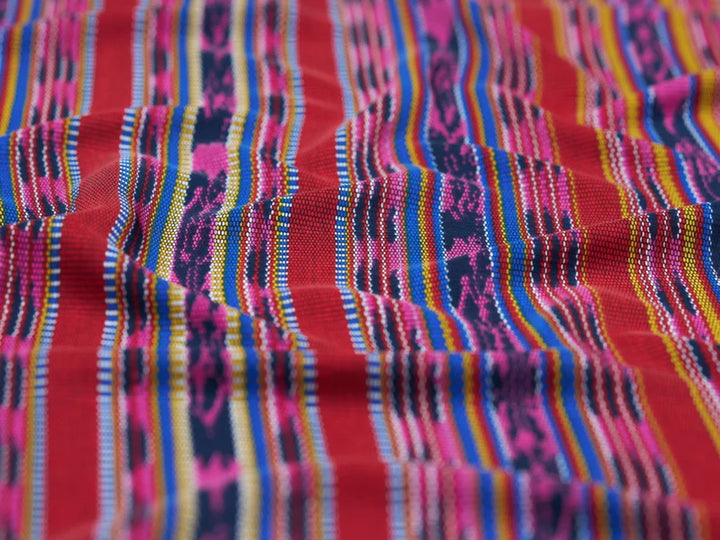 Peachskin  fabric by the yard -   Blue red tribal western striped pattern   print