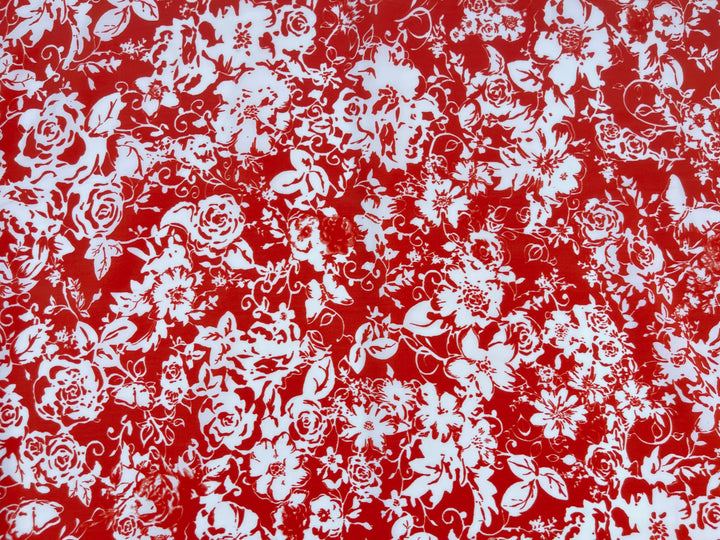 Peachskin  fabric by the yard -   Red and off white  floral  print