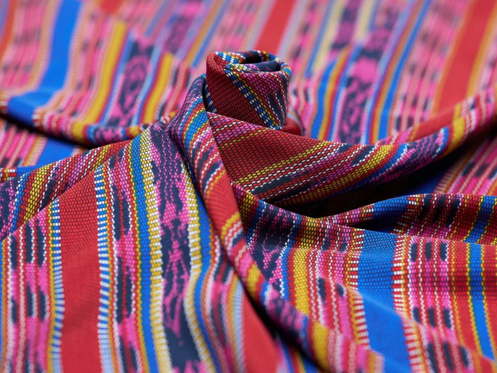 Peachskin  fabric by the yard -   Blue red tribal western striped pattern   print