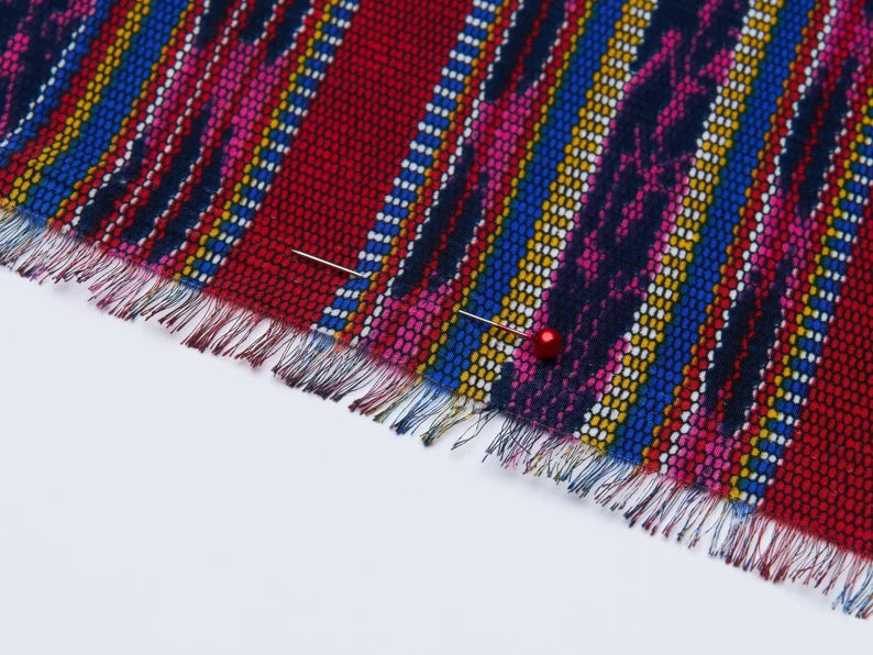 Peachskin  fabric by the yard -   Blue red tribal western striped pattern   print