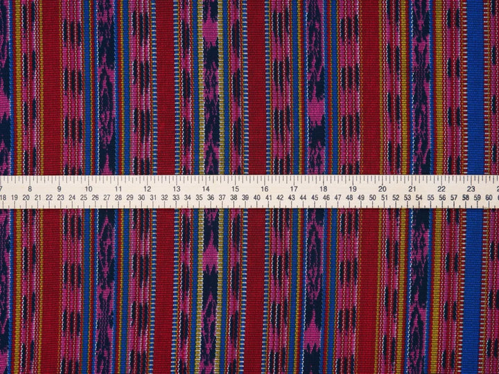 Peachskin  fabric by the yard -   Blue red tribal western striped pattern   print
