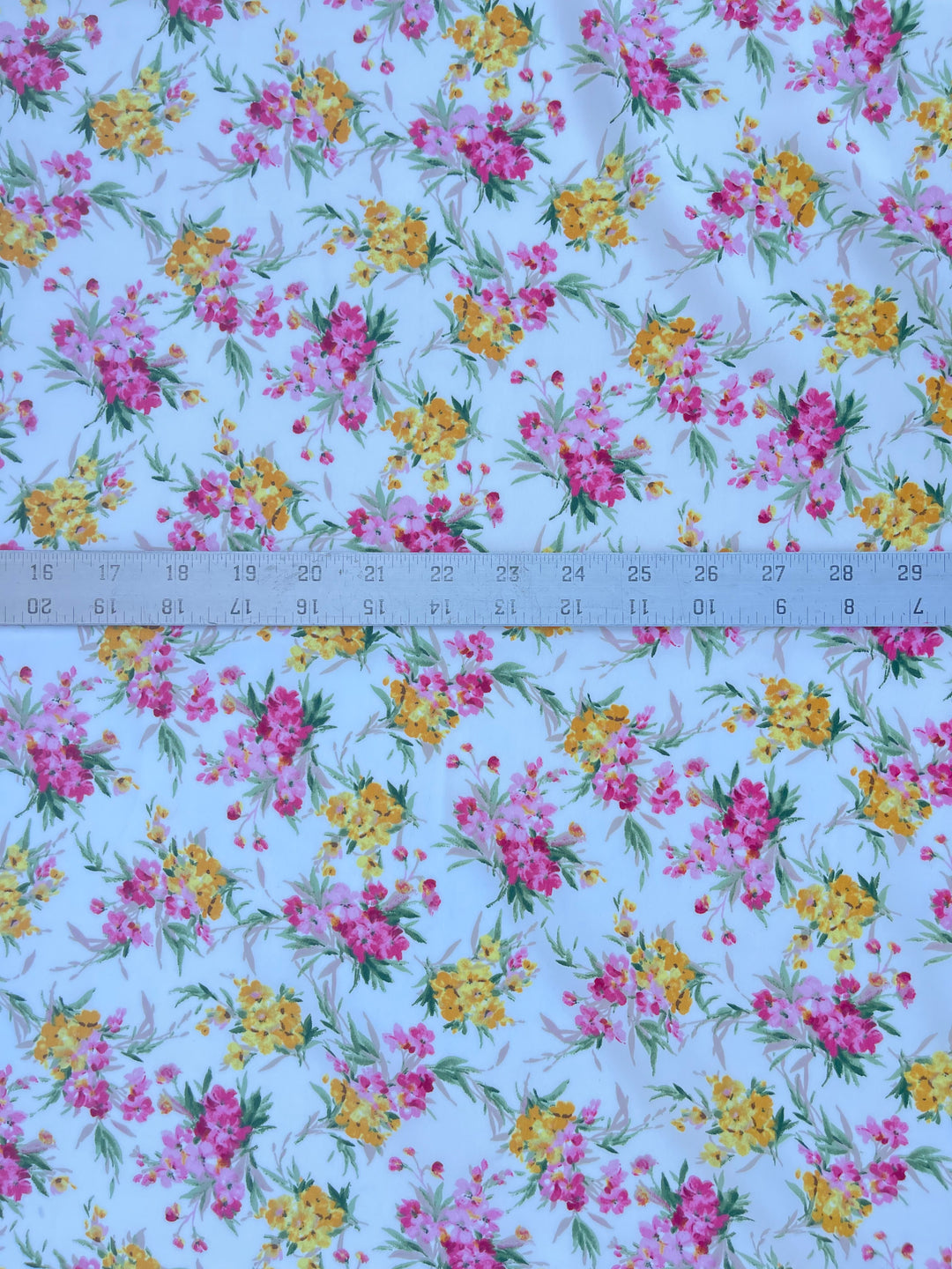 Peachskin  fabric by the yard -  Pink and Yellow  dainty floral bouquets   print
