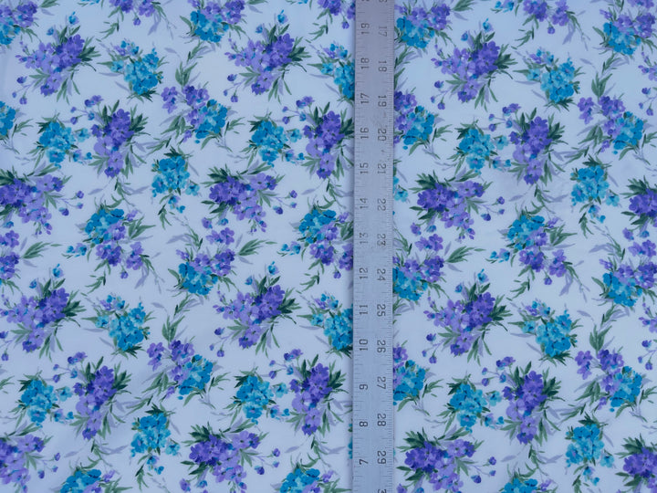 Peachskin  fabric by the yard -  Purple and teal dainty floral bouquets   print