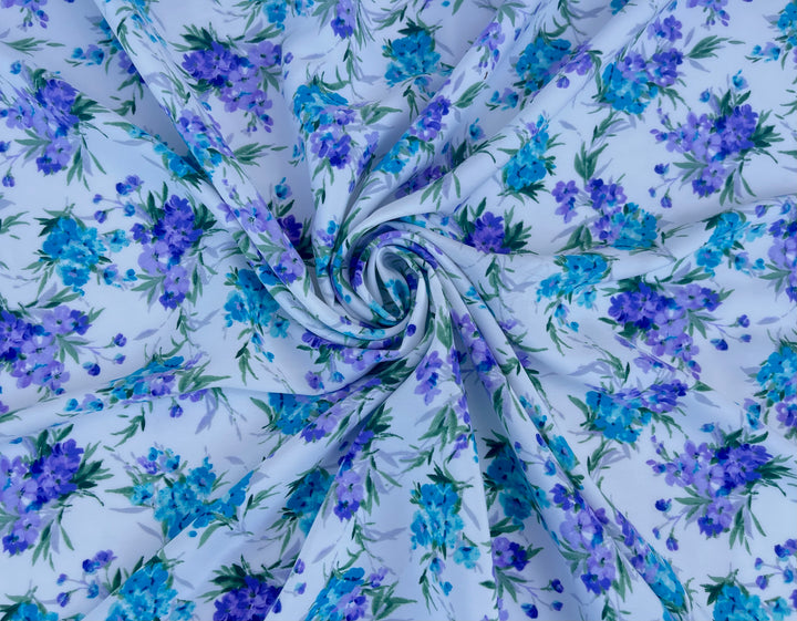 Peachskin  fabric by the yard -  Purple and teal dainty floral bouquets   print