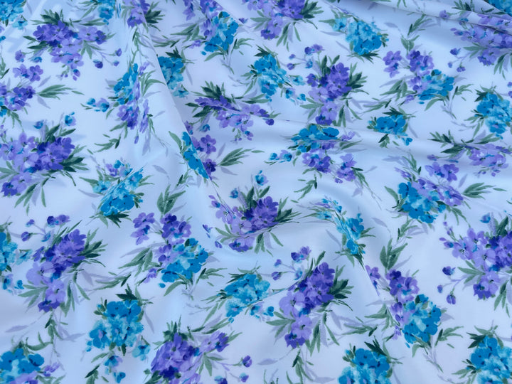 Peachskin  fabric by the yard -  Purple and teal dainty floral bouquets   print