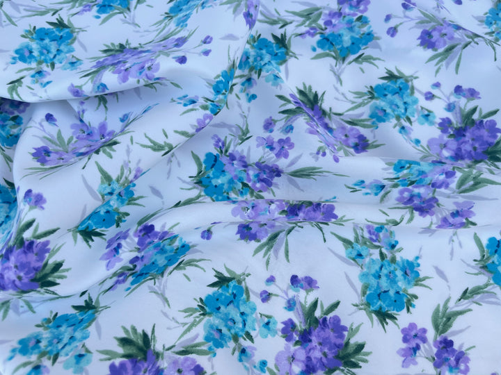 Peachskin  fabric by the yard -  Purple and teal dainty floral bouquets   print