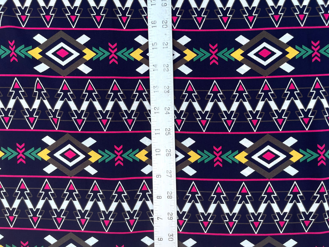 Tribal Boho Woolpeach  fabric by the yard - Navy pink tribal print