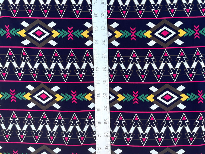 Tribal Boho Woolpeach  fabric by the yard - Navy pink tribal print
