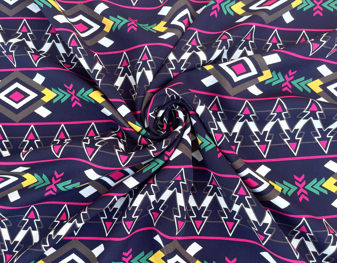 Tribal Boho Woolpeach  fabric by the yard - Navy pink tribal print