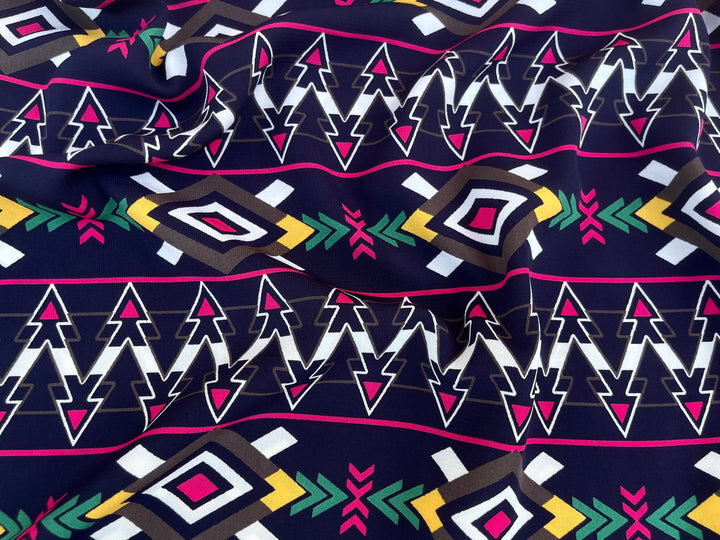 Tribal Boho Woolpeach  fabric by the yard - Navy pink tribal print