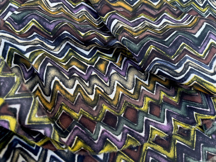Crepe de Chine fabric by the yard -  Purple And Grays Zig Zag Tribal