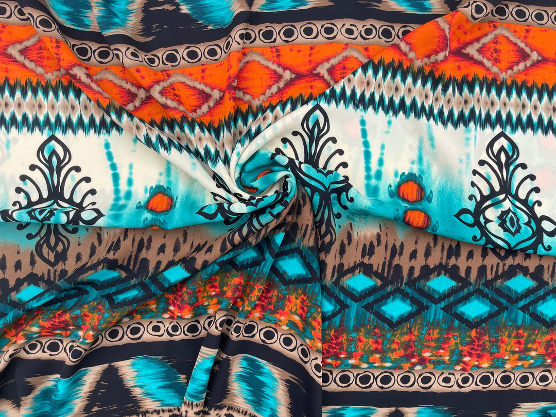 Orange turquoise brown tribal diamonds print