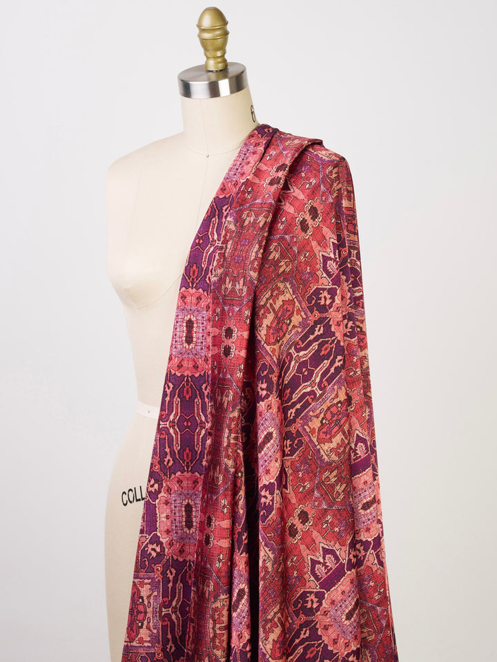 Hot pink gold and black jewels  silky  satin by the yard - Lightweight  satin  fabric -