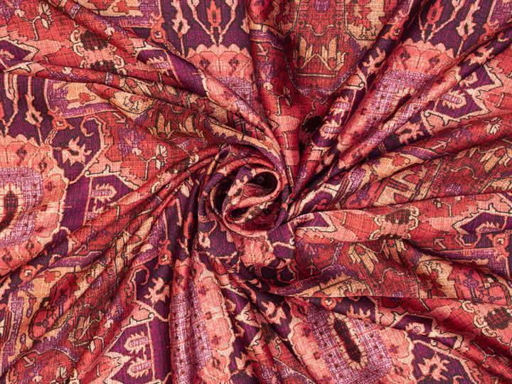 Hot pink gold and black jewels  silky  satin by the yard - Lightweight  satin  fabric -