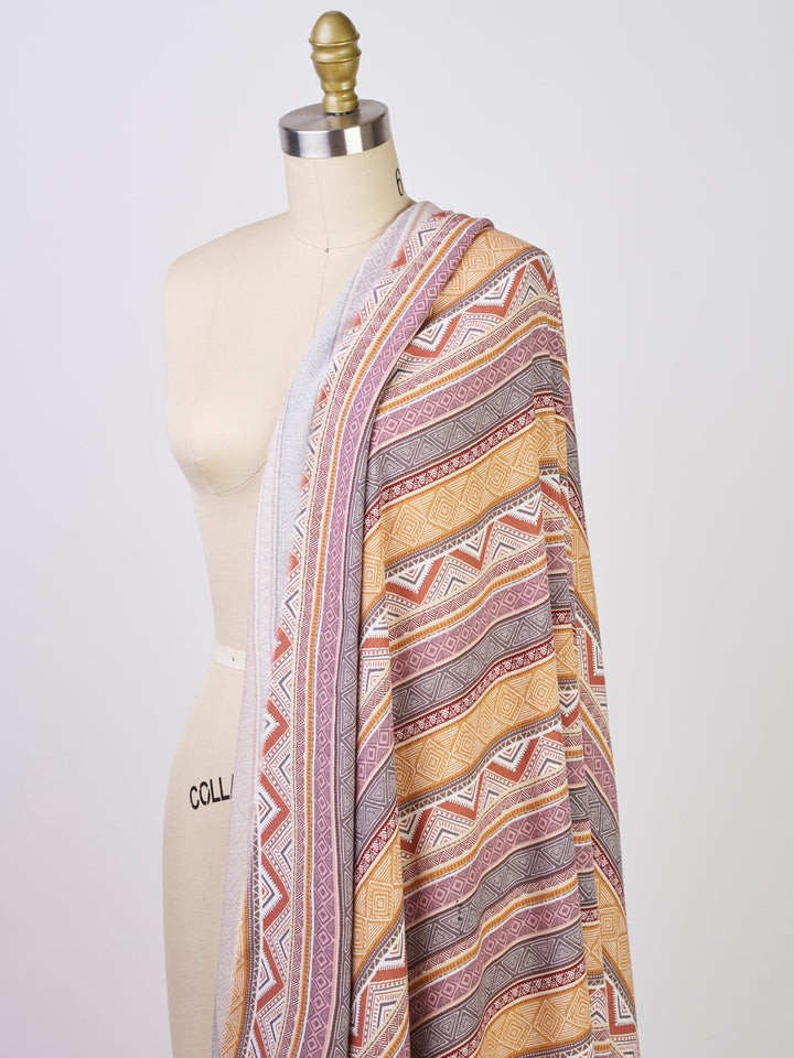 Tribal zig zag pattern with earth tones   pattern - Rayon challis  fabric by the yard -