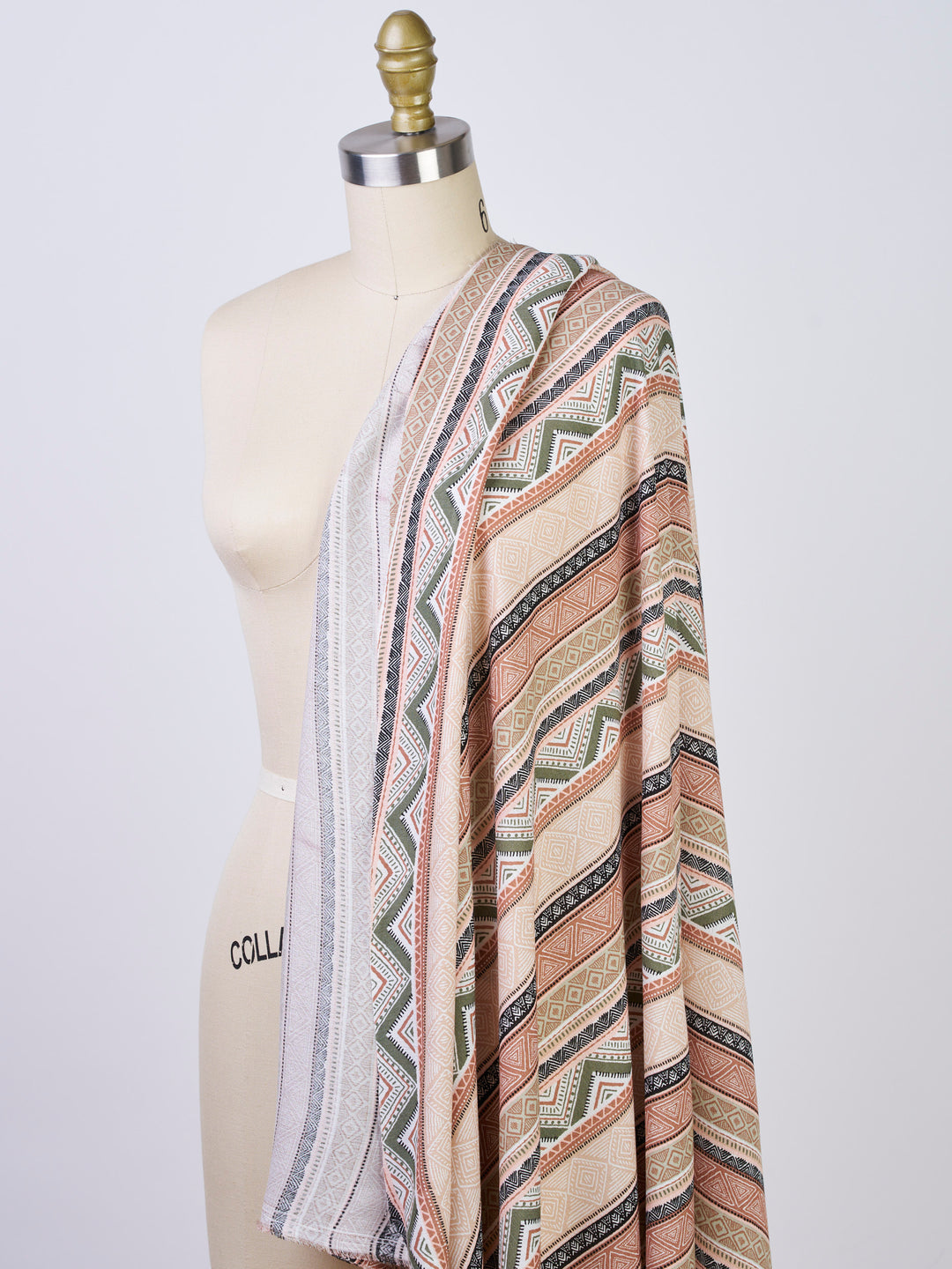 Tribal zig zag pattern with earth tones   pattern - Rayon challis  fabric by the yard -