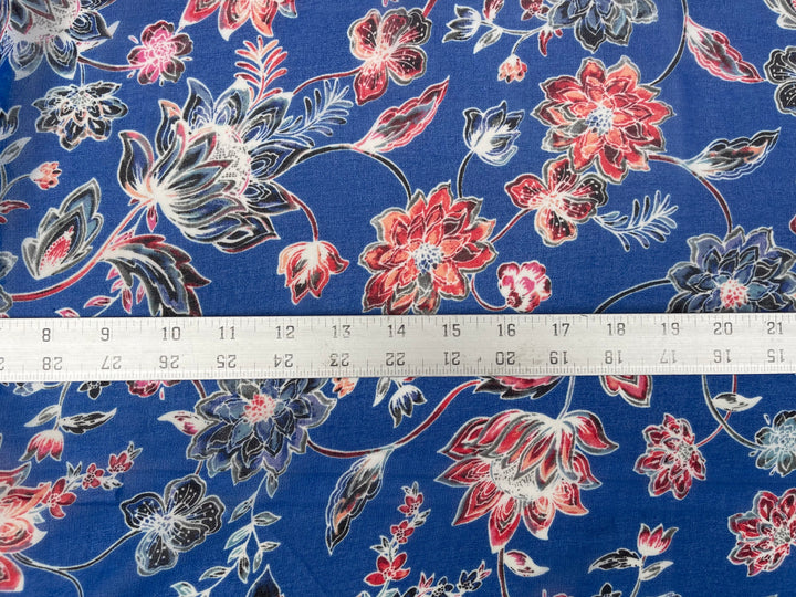 Red and Blue  floral  print  - Chiffon fabric by the yard