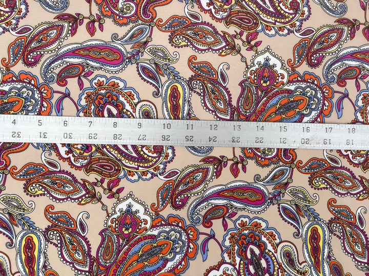 Crepe de Chine fabric by the yard -  Paisley on taupe