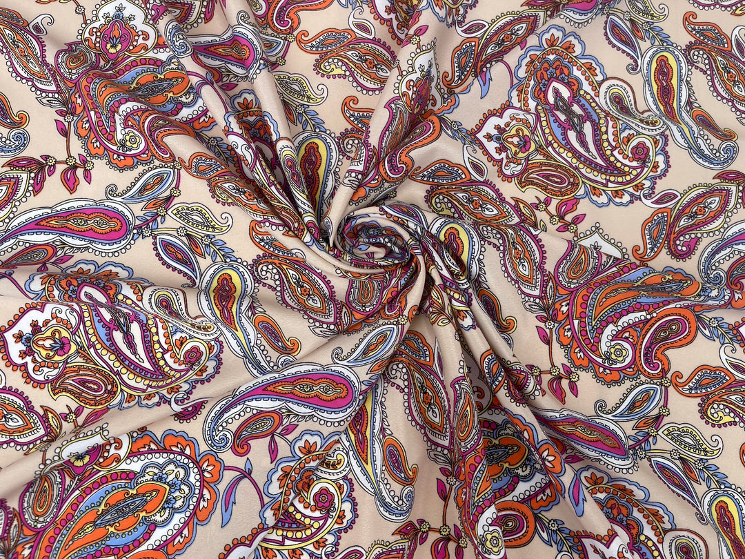 Crepe de Chine fabric by the yard -  Paisley on taupe