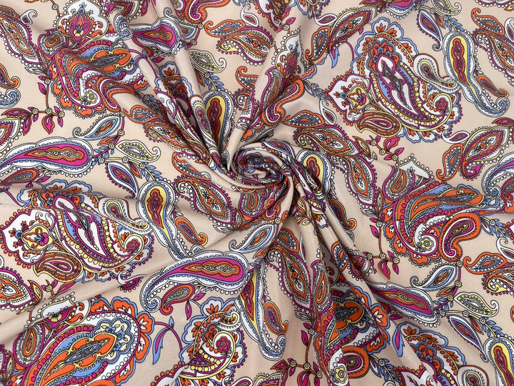 Crepe de Chine fabric by the yard -  Paisley on taupe
