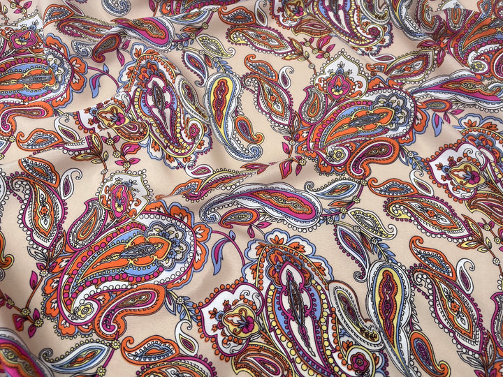 Crepe de Chine fabric by the yard -  Paisley on taupe