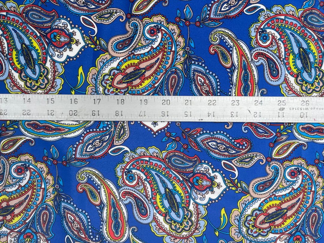 Crepe de Chine fabric by the yard -  Paisley on Royal Blue