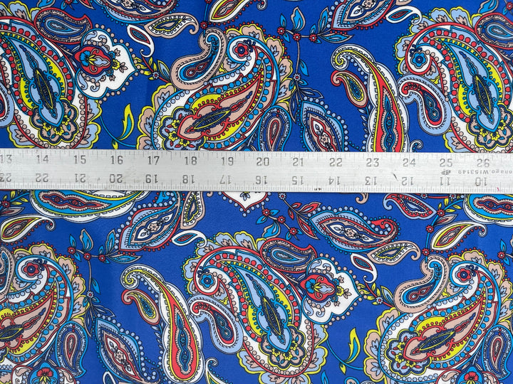 Crepe de Chine fabric by the yard -  Paisley on Royal Blue