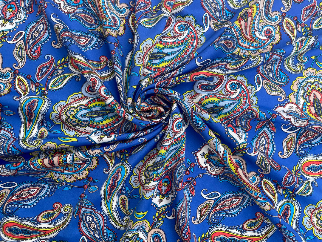 Crepe de Chine fabric by the yard -  Paisley on Royal Blue