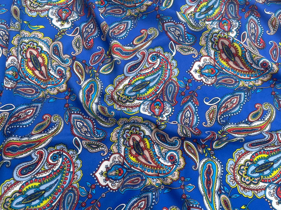 Crepe de Chine fabric by the yard -  Paisley on Royal Blue
