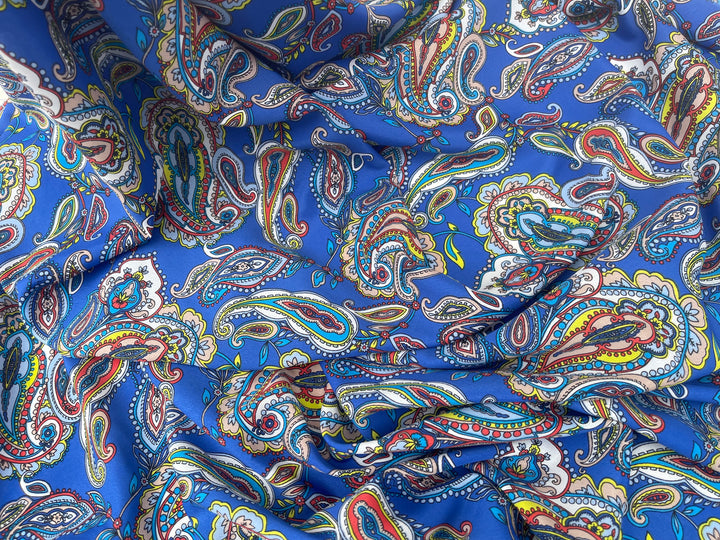 Crepe de Chine fabric by the yard -  Paisley on Royal Blue