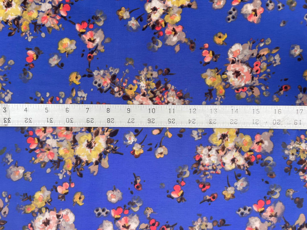 Peachskin  fabric by the yard - Royal Blue  floral   print