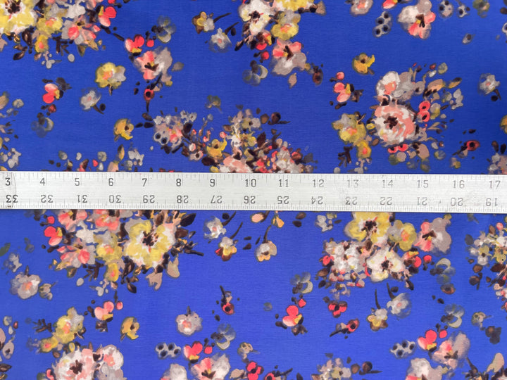 Peachskin  fabric by the yard - Royal Blue  floral   print