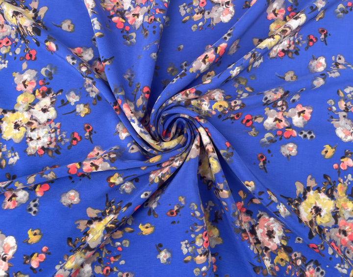 Peachskin  fabric by the yard - Royal Blue  floral   print